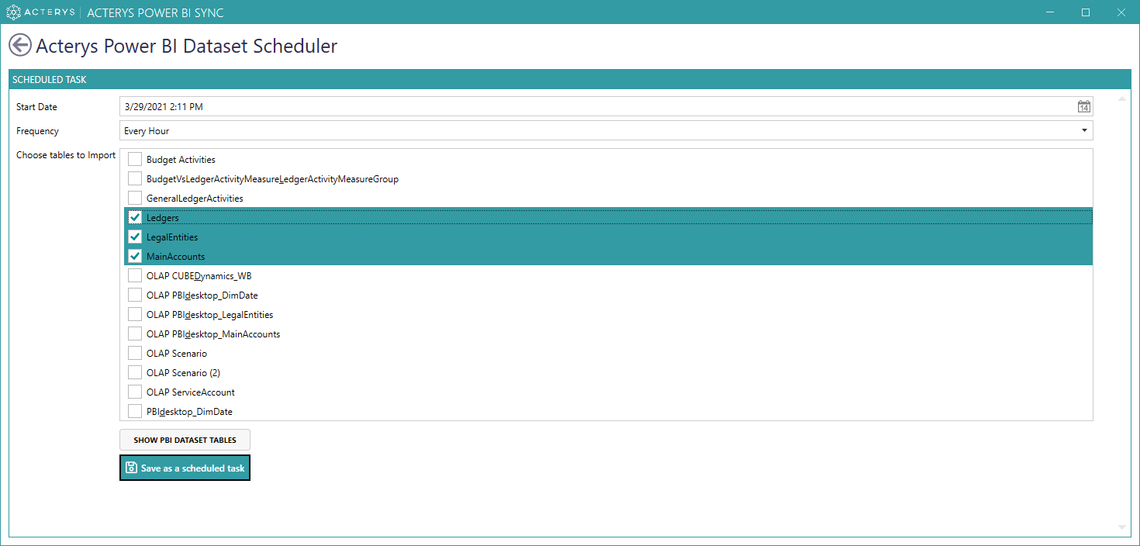 Darstellung von Acterys Power BI Sync - Scheduled Tasks